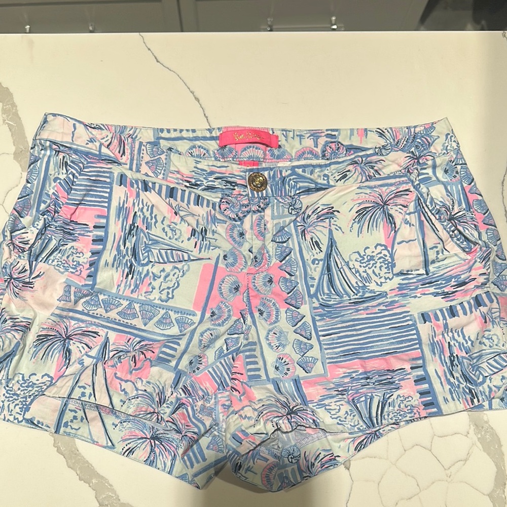 Lilly Pulitzer High Waist Shorts - Pink and Blue Print